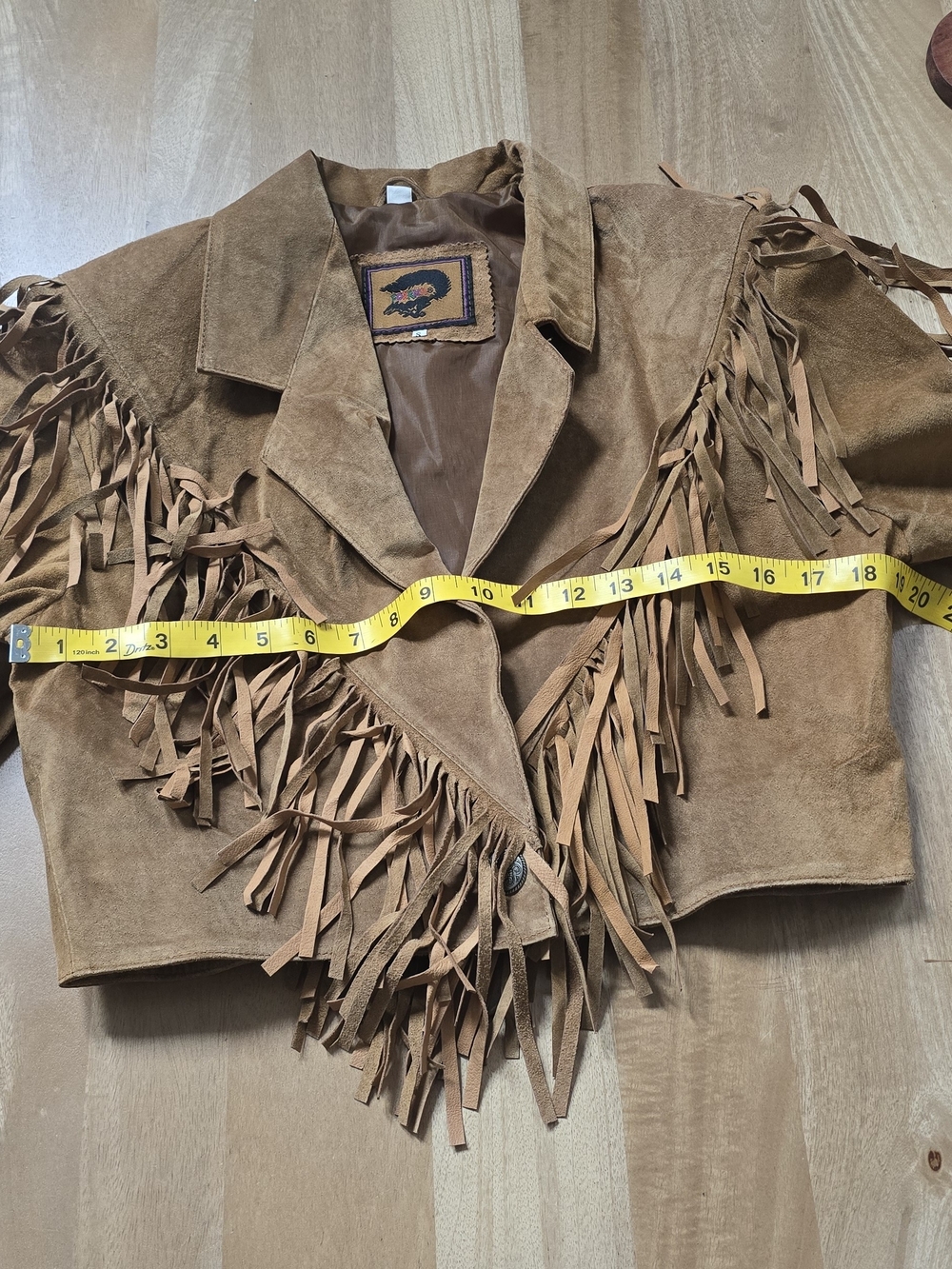 Vtg Fox Run Tan Suede Leather Fringe Jacket Cropped Western Boho Cowgirl Size S - Picture 8 of 14